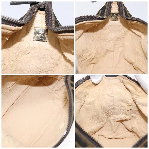 FENDI Zucca Canvas Hand Pouch BagBlack Brown Silver Auth ar13639 - Picture 15 of 16